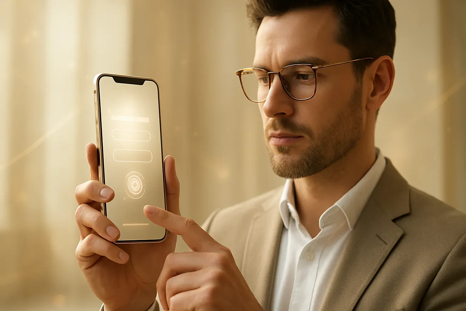 Ultra-realistic premium smartphone with bright login interface and golden luxury accents